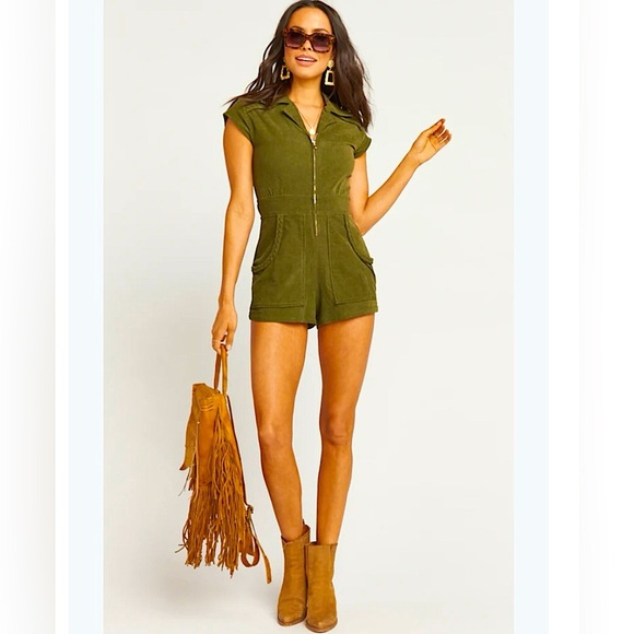 Show Me Your MuMu Outlaw Romper Corduroy Green 70s Boho Hippie Cowboy Carter - Picture 1 of 13